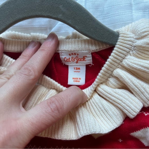 Baby Girls Fair Isle Sweater Romper Ruffled - Cat & Jack Red One Piece Bodysuit - Picture 3 of 3